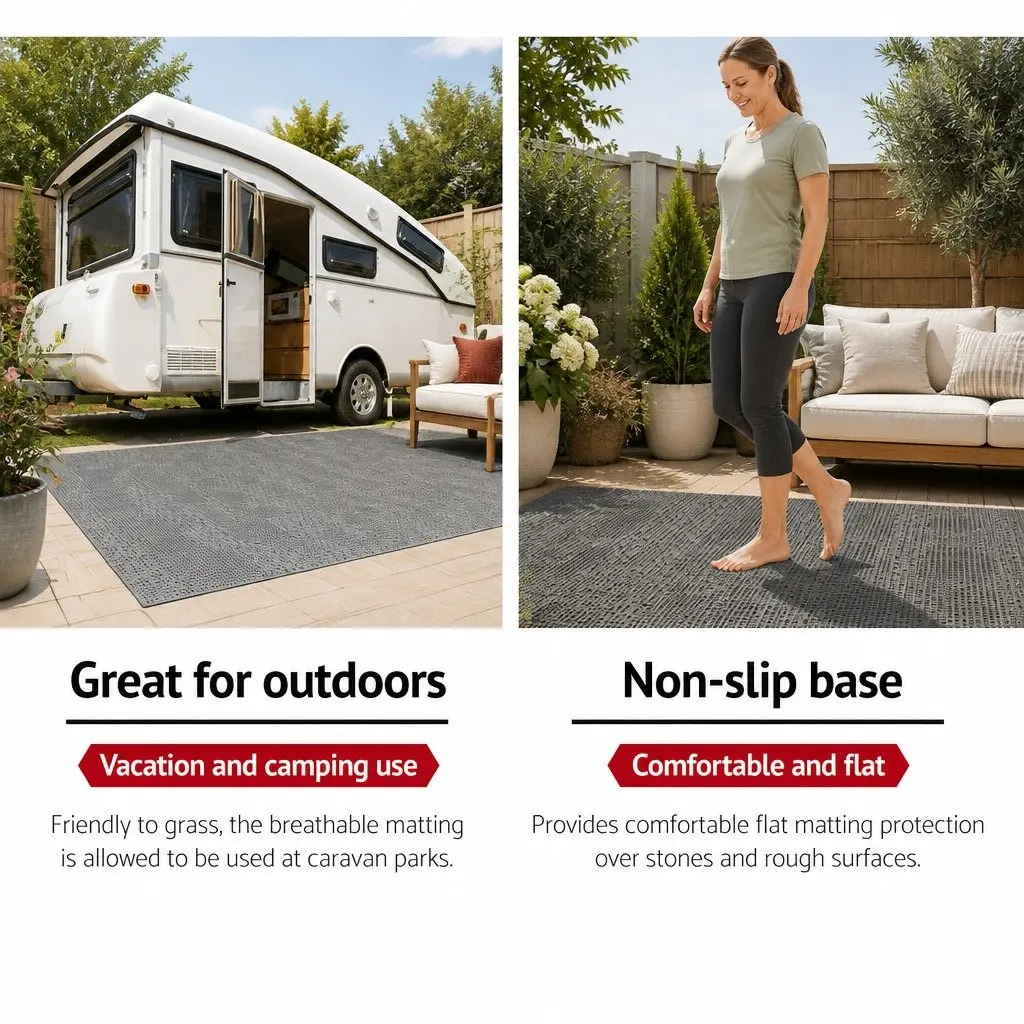 Annex Matting 5x2.5M Grey Caravan Floor Mats Mesh Design Hollow Non-Slip with