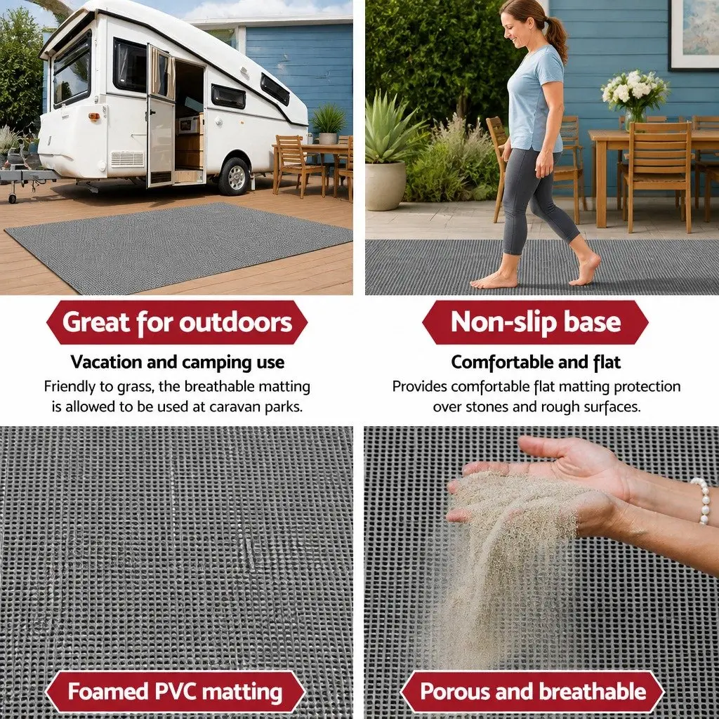 Annex Matting Floor Mats Grey 6M x 2.5M Breathable Heavy-duty UV Treated Non-slip Mould and Mildew Resistant