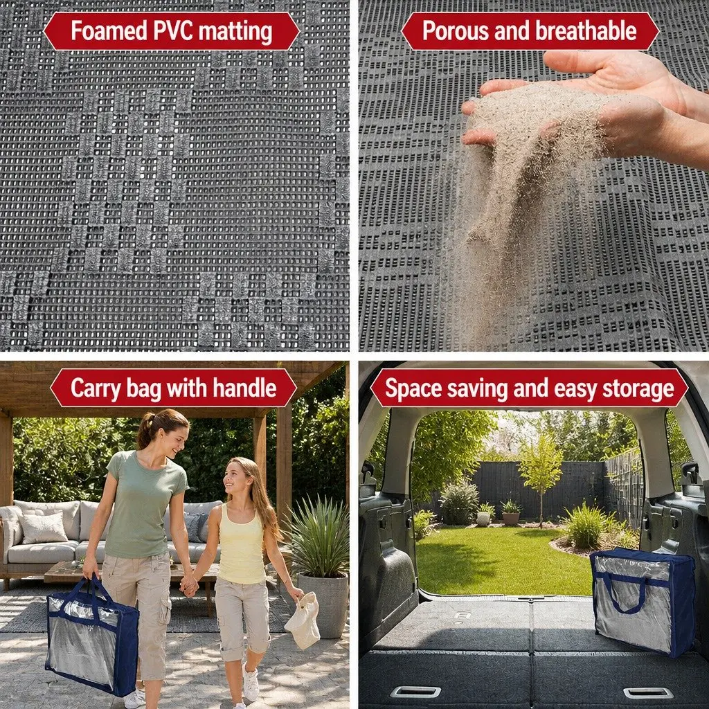 Caravan Floor Mat Grey 6x2.5M Heavy Duty UV Treated Mould and Mildew Resistant Non-Slip Surface