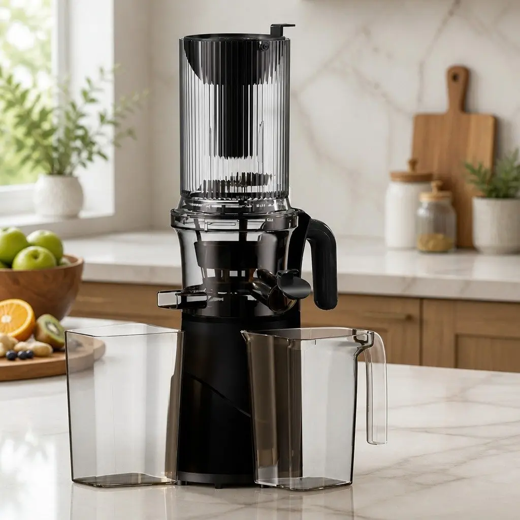 Cold Press Juicer Black 200W Low-Speed Masticating Auger Large Mouth Feed Chute