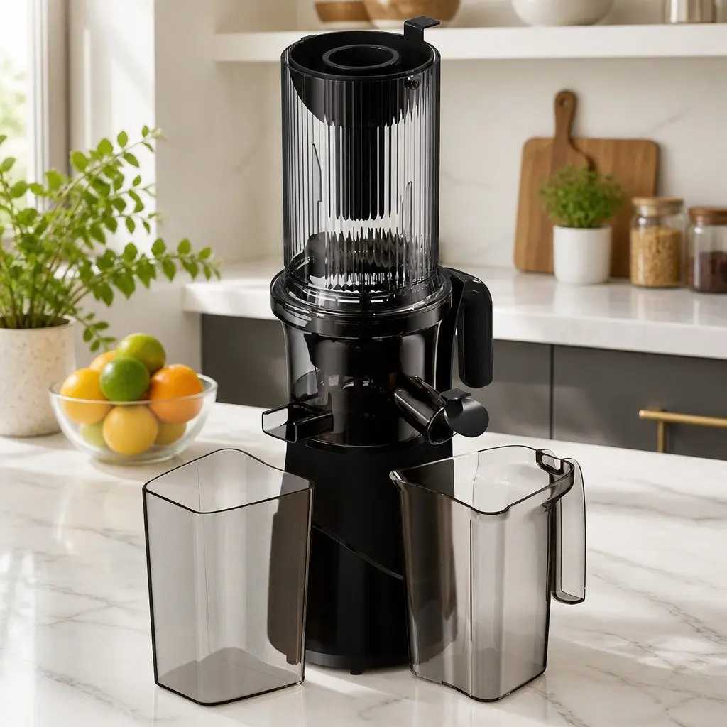 Cold Press Juicer Black 200W Low-Speed Masticating Auger Large Mouth Feed Chute