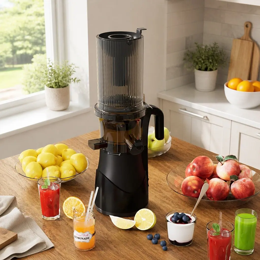 Cold Press Juicer Black 200W Low-Speed Masticating Auger Large Mouth Feed Chute