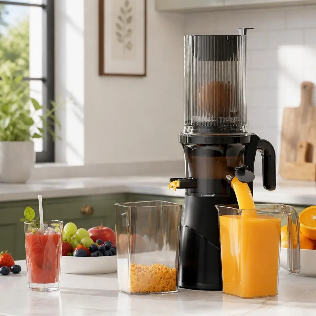 Cold Press Juicer Black 200W Low-Speed Masticating Auger Large Mouth Feed Chute