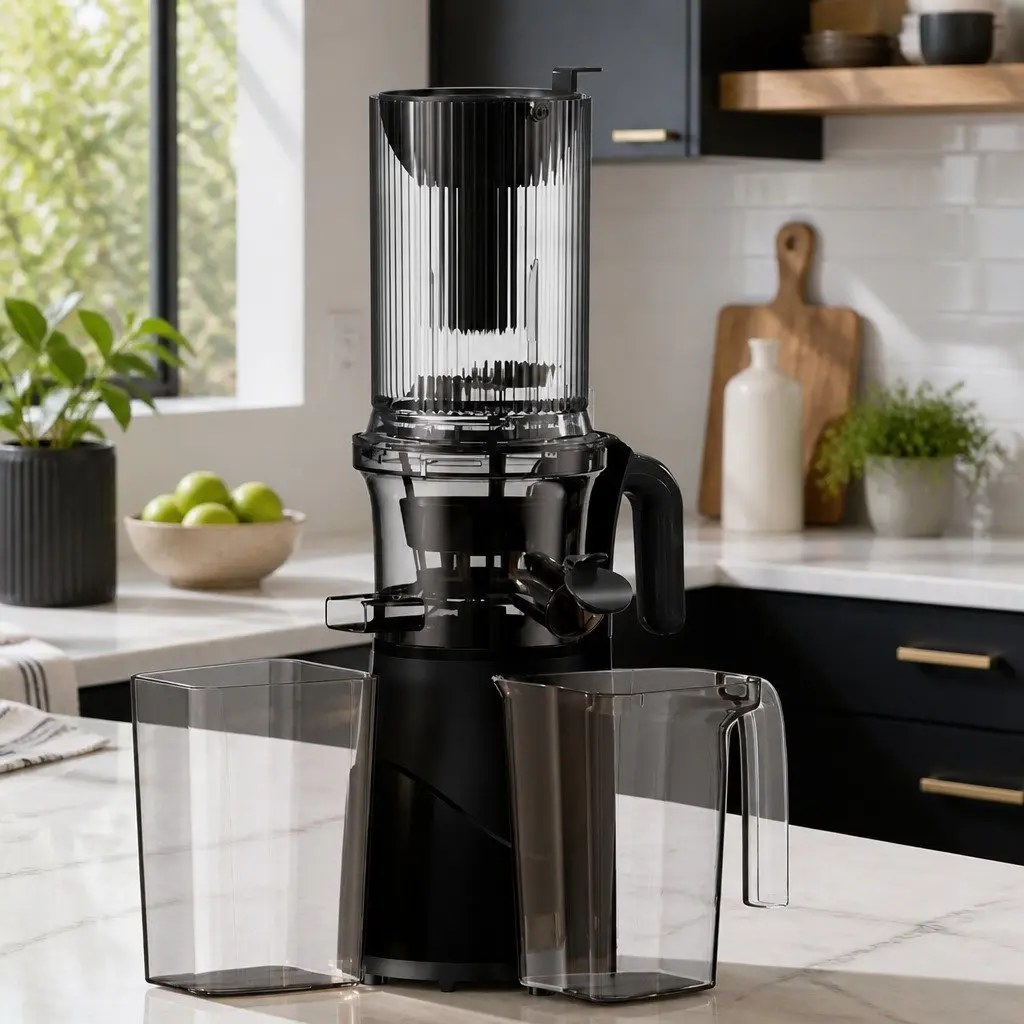 Cold Press Juicer Black 200W Low-Speed Masticating Auger Large Mouth Feed Chute