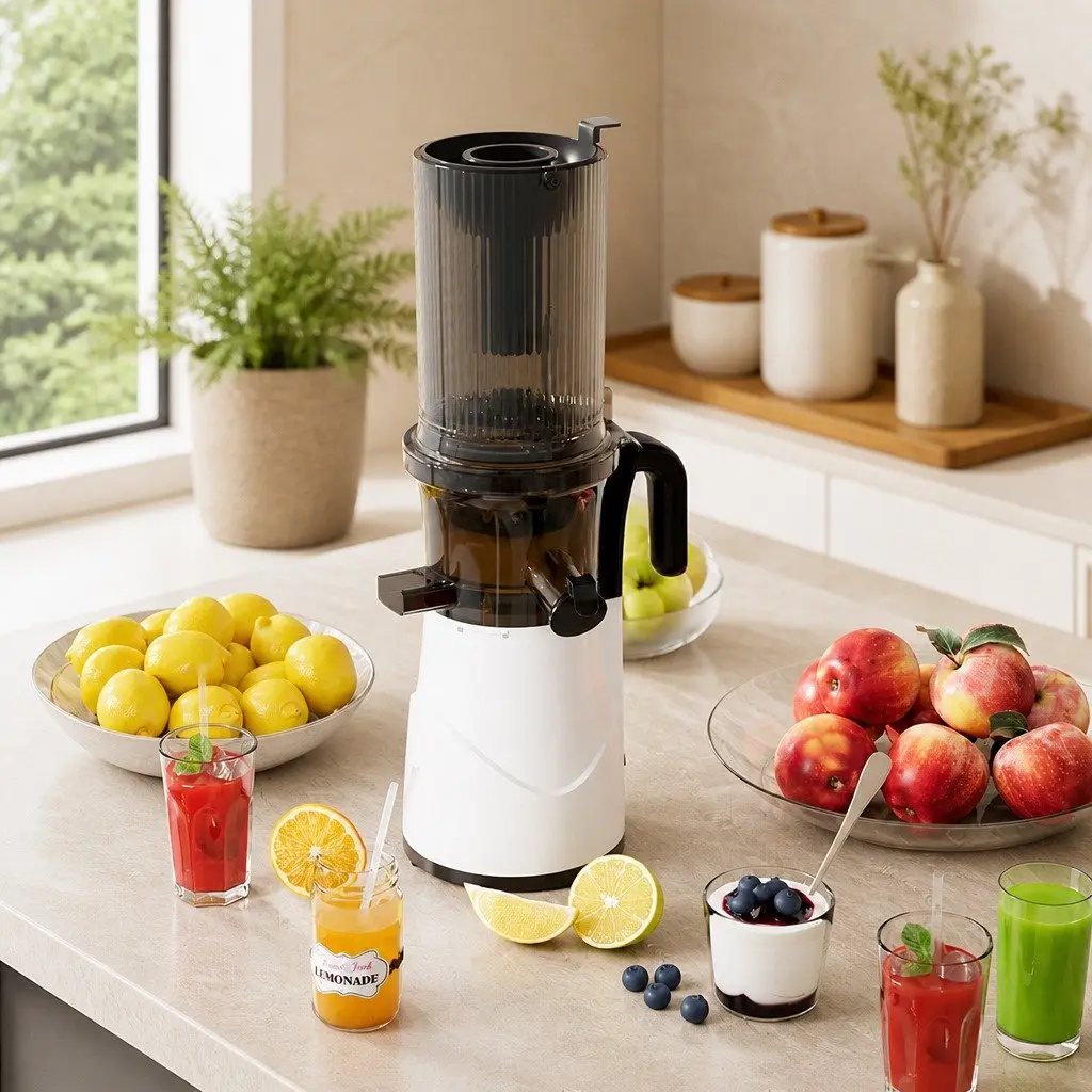 Electric Cold Press Juicer White Whole Fruit Masticating Slow Juicer High Yield