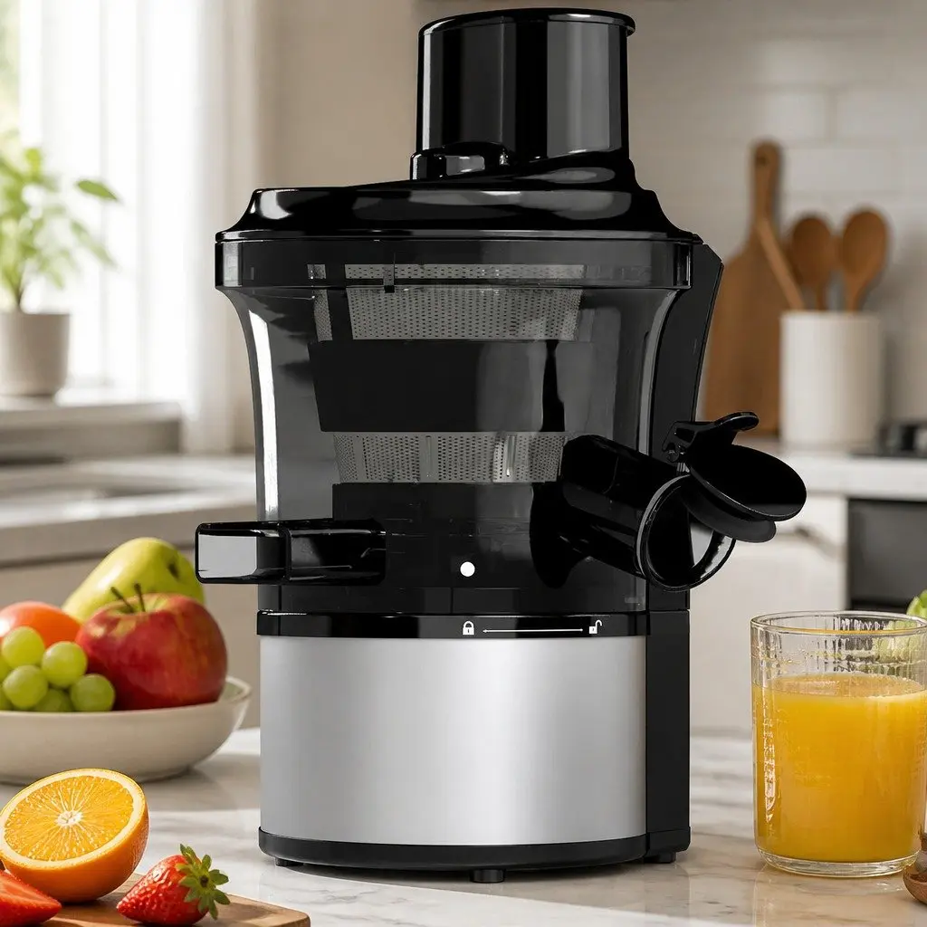 Slow Juicer Black Compact 150W Quiet DC Motor Cold Press System Reverse Anti-Clog Function