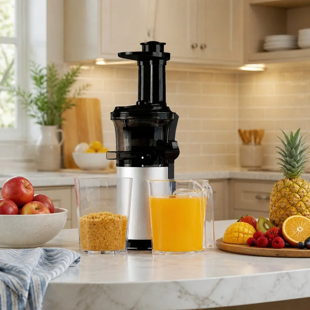 Slow Juicer Black Compact 150W Quiet DC Motor Cold Press System Reverse Anti-Clog Function