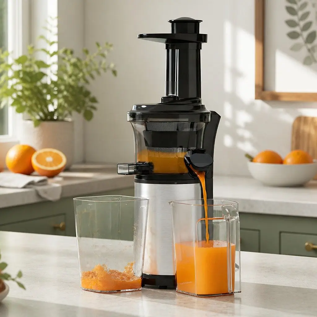 Slow Juicer Black Compact 150W Quiet DC Motor Cold Press System Reverse Anti-Clog Function