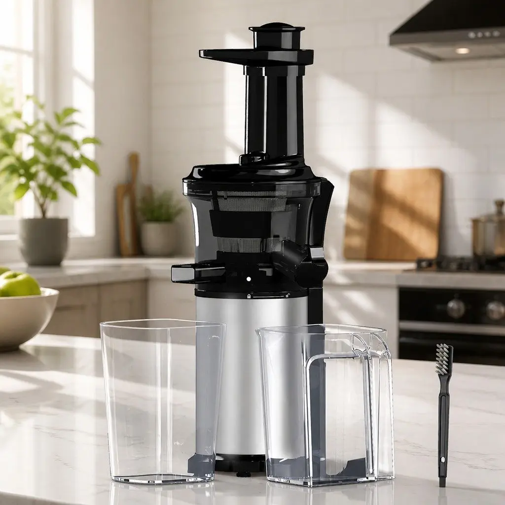 Slow Juicer Black Compact 150W Quiet DC Motor Cold Press System Reverse Anti-Clog Function