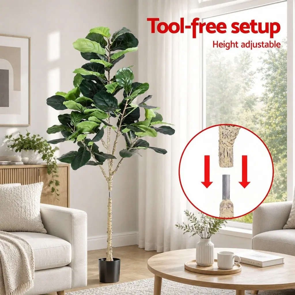 Artificial Fiddle Tree Green 180cm Realistic Appearance Adjustable Height Indoor Outdoor Use