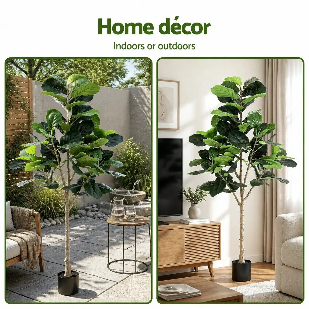 Artificial Fiddle Tree Green 180cm Realistic Appearance Adjustable Height Indoor Outdoor Use