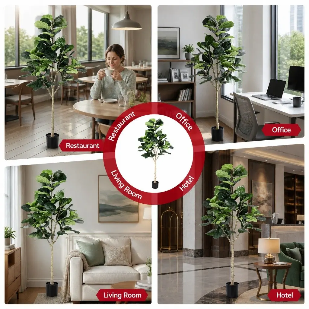 Artificial Fiddle Tree Green 180cm Realistic Appearance Adjustable Height Indoor Outdoor Use