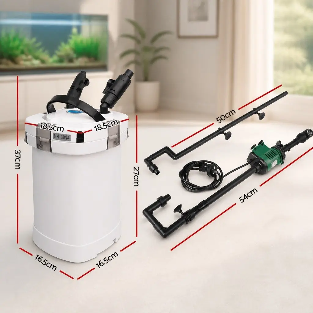External Canister Aquarium Filter White 1250L/H 4 Stage Filtration