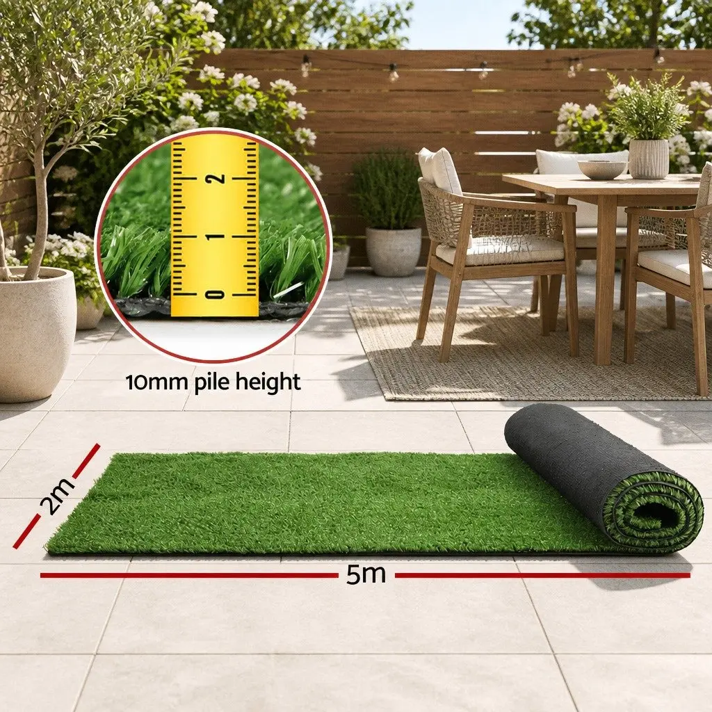 Artificial Grass Olive Green 2M x 5M 10mm Durable Synthetic Turf for Outdoor Lawn