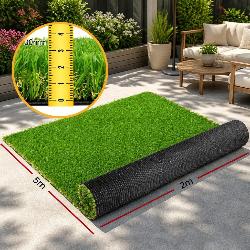 Synthetic Grass Turf Green 30mm Thick 2m x 5m Dense Durable Multi-Purpose Lawn