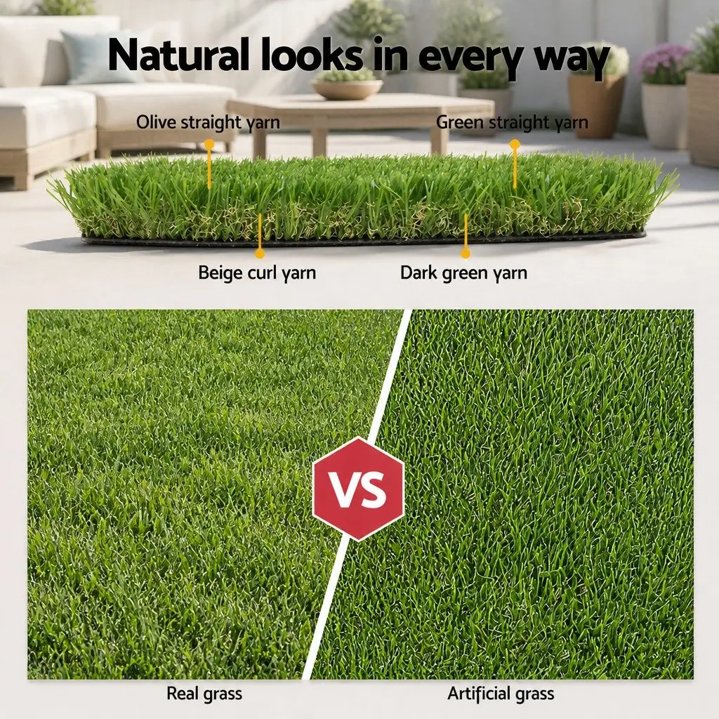 Artificial Grass Synthetic Turf Green 30mm Thick 1m x 20m Roll Easy Install