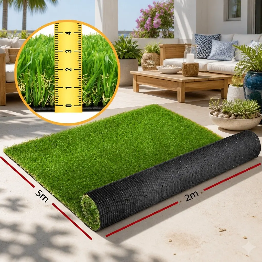 Artificial Grass Green 30mm Thick 2m x 5m Realistic Synthetic Lawn Turf