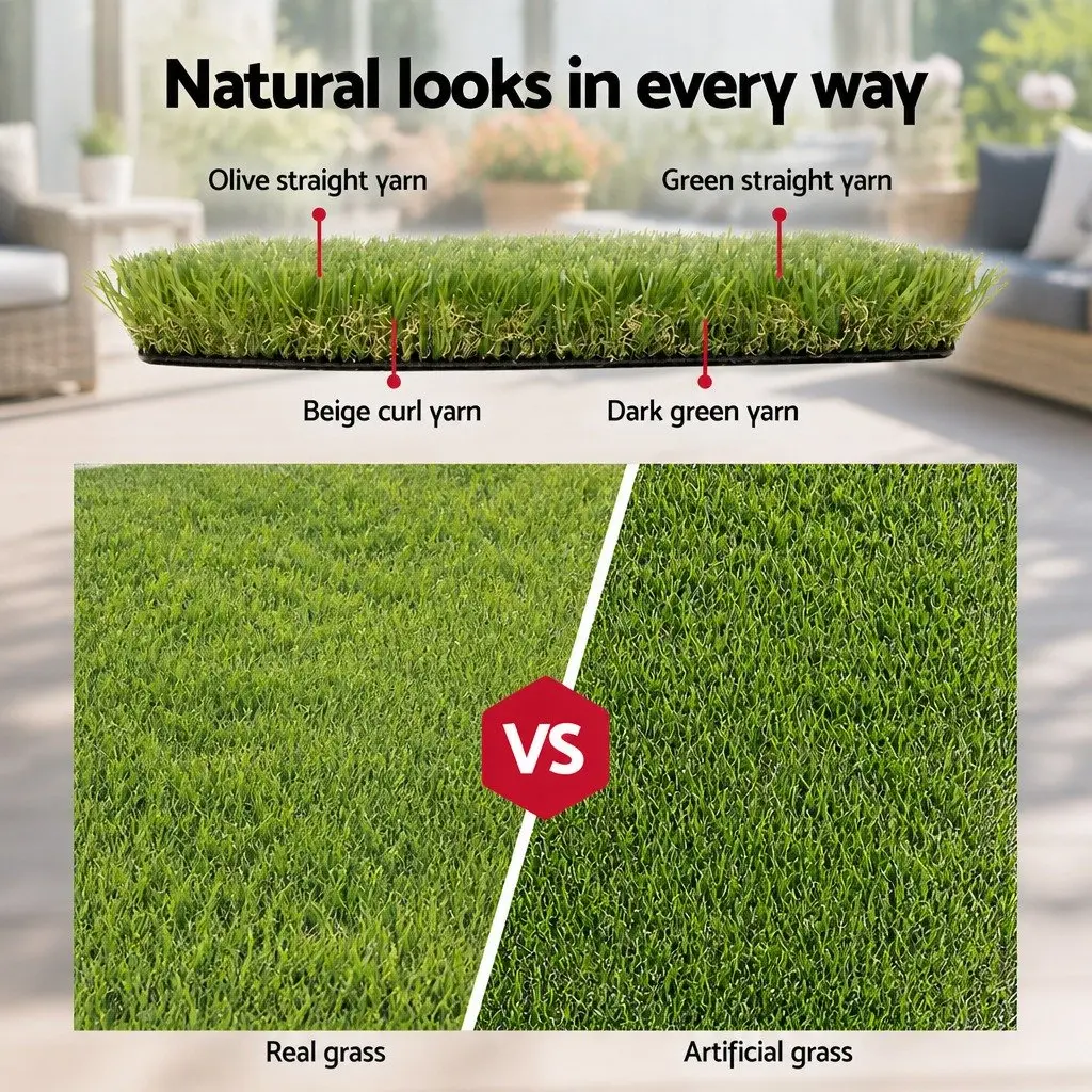 Artificial Grass Green 30mm Thick 2m x 5m Realistic Synthetic Lawn Turf