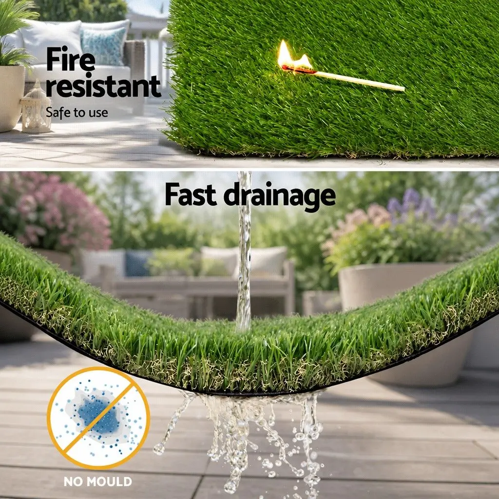 Artificial Grass Green 30mm Thick 2m x 5m Realistic Synthetic Lawn Turf