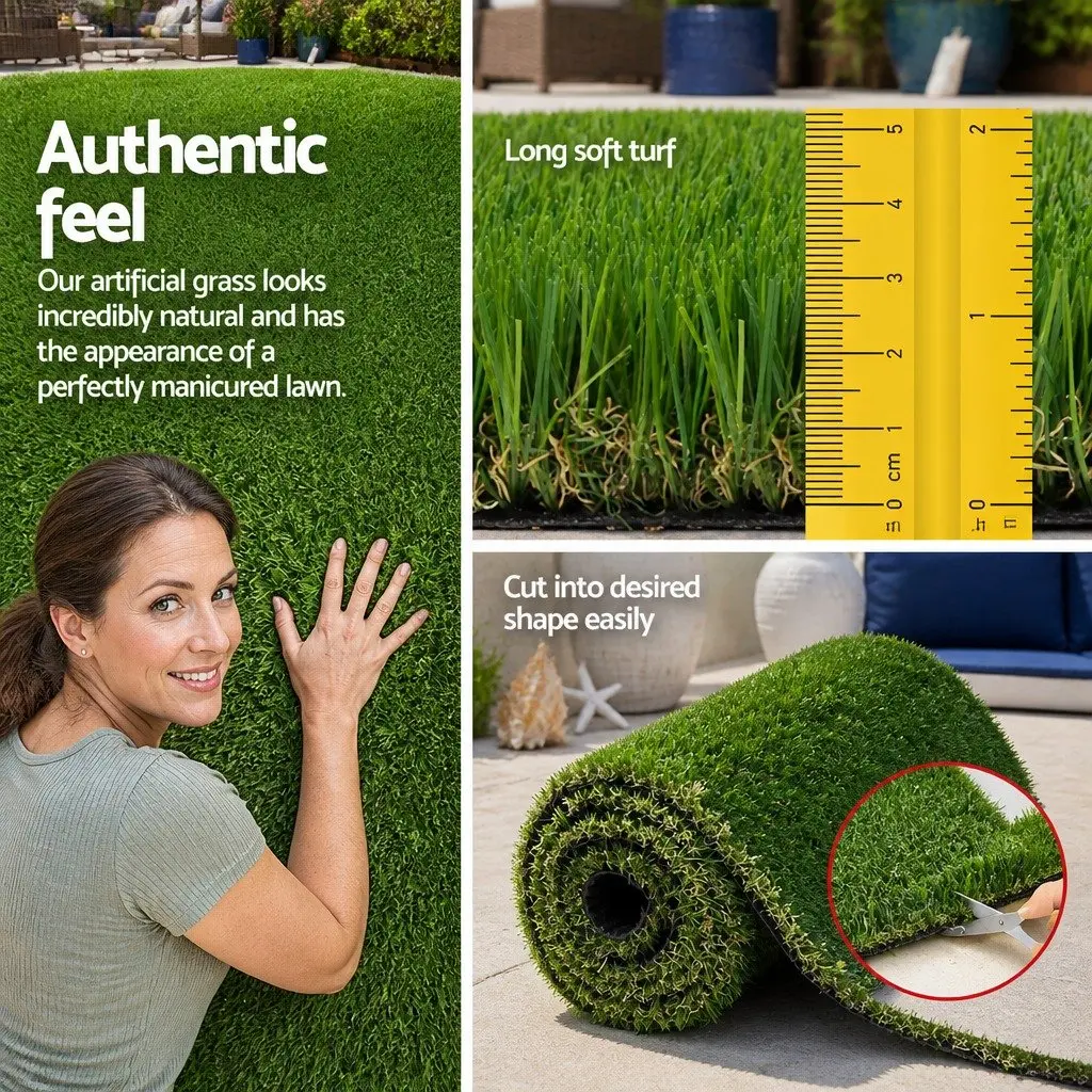 Artificial Grass Green 30mm Thick 2m x 5m Realistic Synthetic Lawn Turf