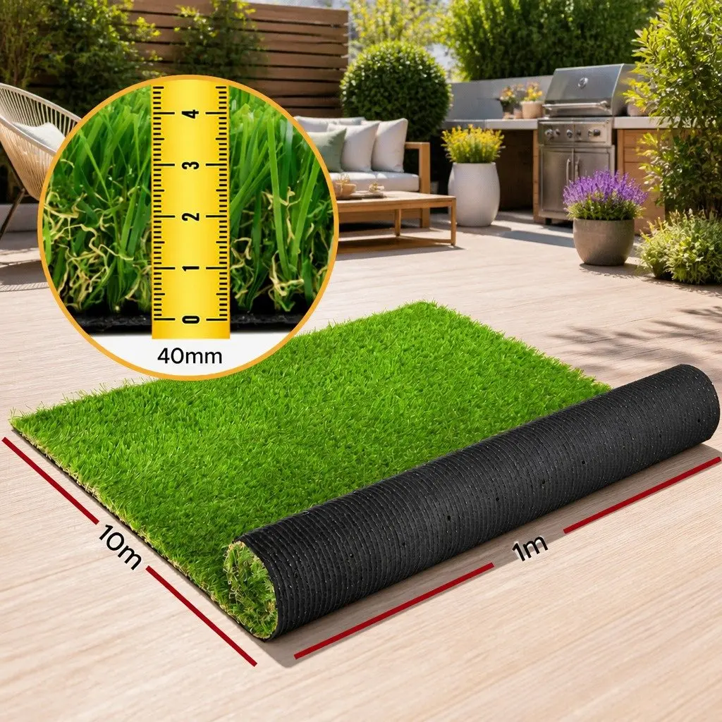 Artificial Grass Green 2m x 5m 40mm Pile Height Durable Synthetic Turf for Backyard