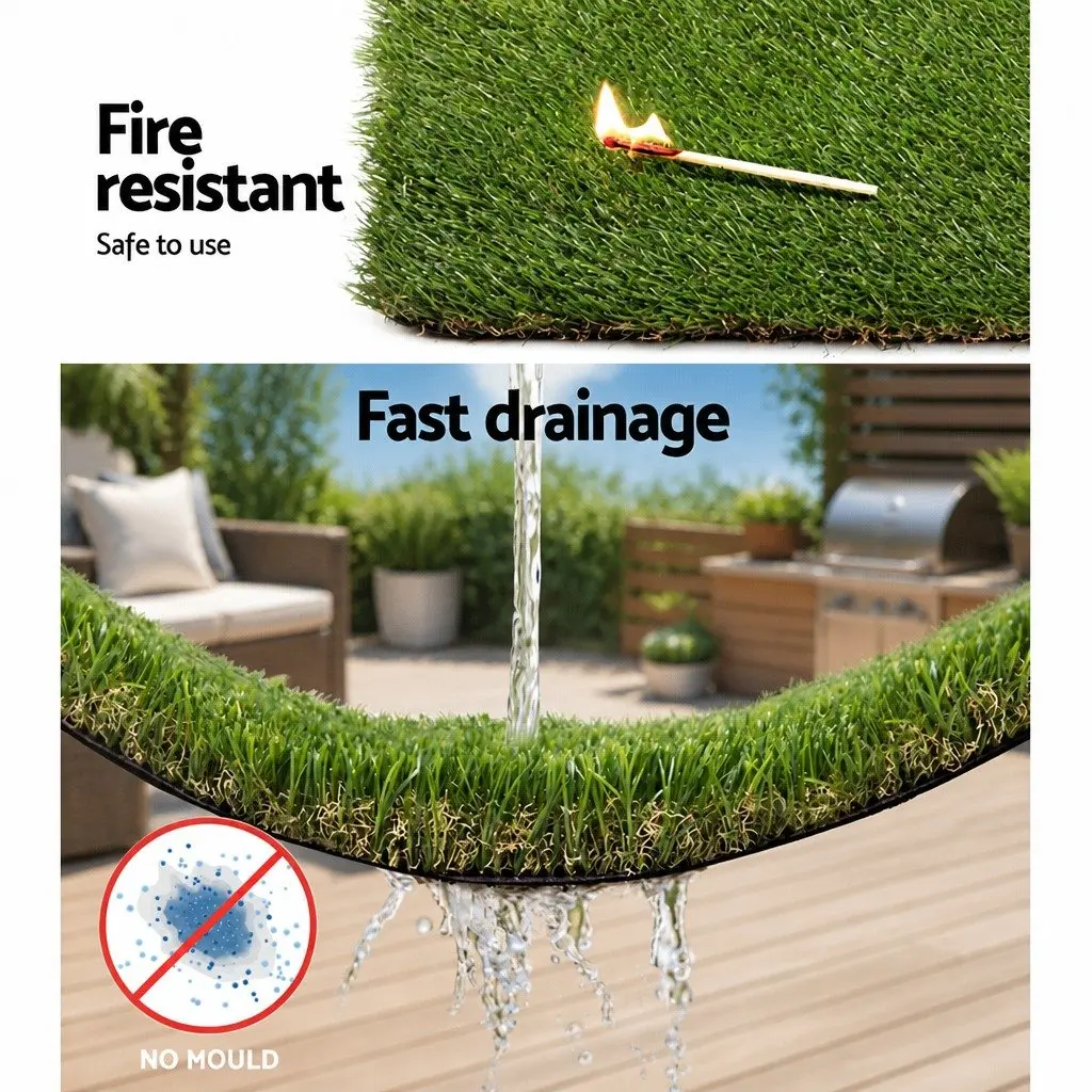 Artificial Grass Green 2m x 5m 40mm Pile Height Durable Synthetic Turf for Backyard