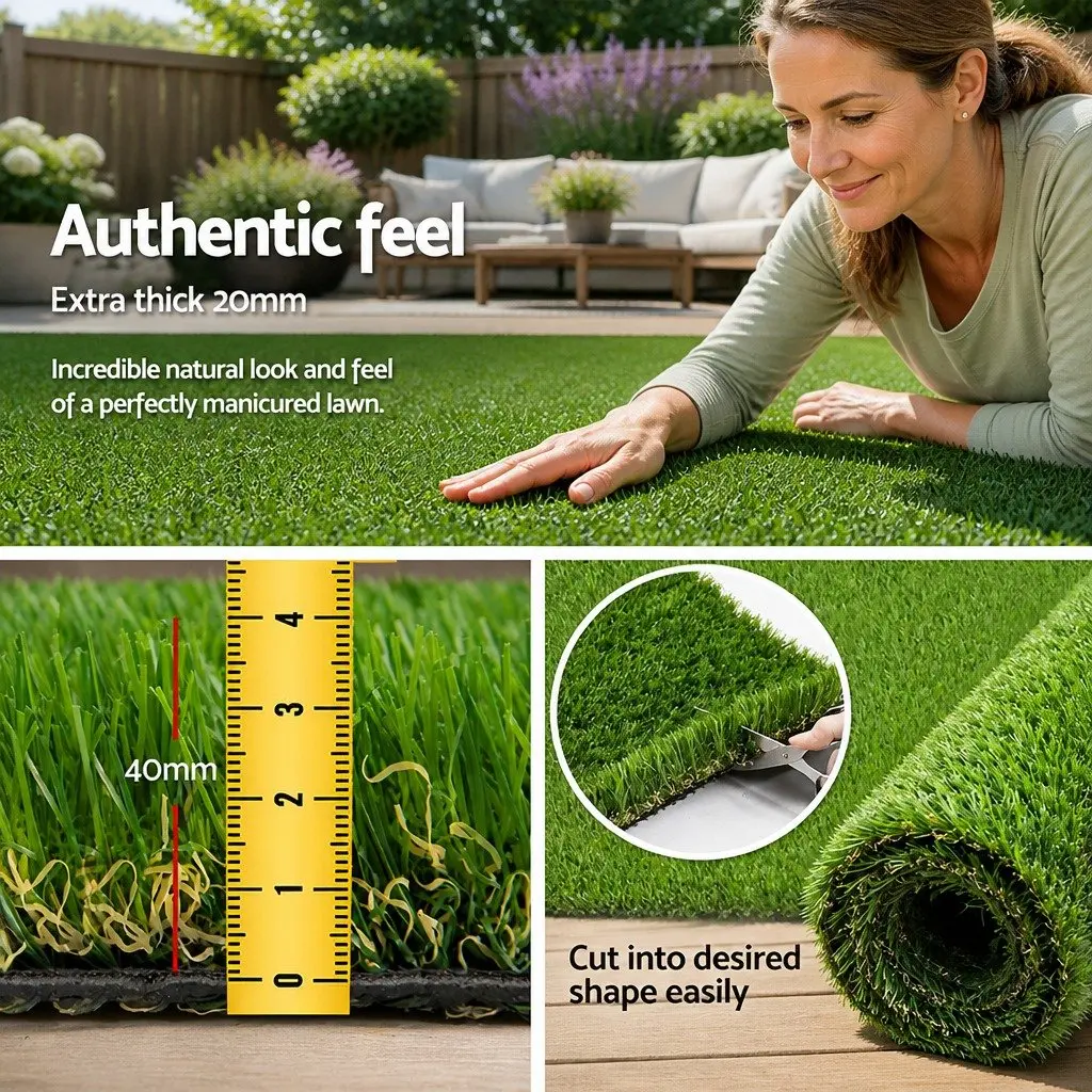 Artificial Grass Green 2m x 5m 40mm Pile Height Durable Synthetic Turf for Backyard