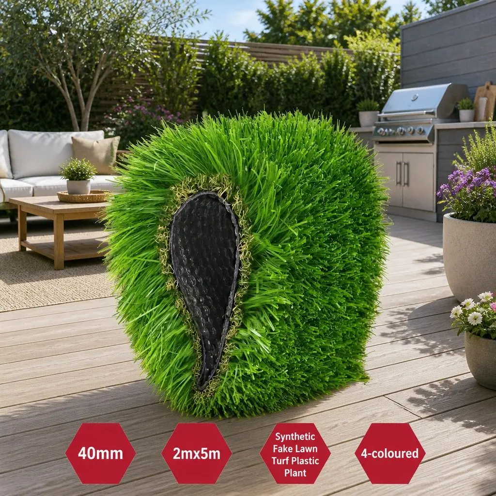 Artificial Grass Green 2m x 5m 40mm Pile Height Durable Synthetic Turf for Backyard