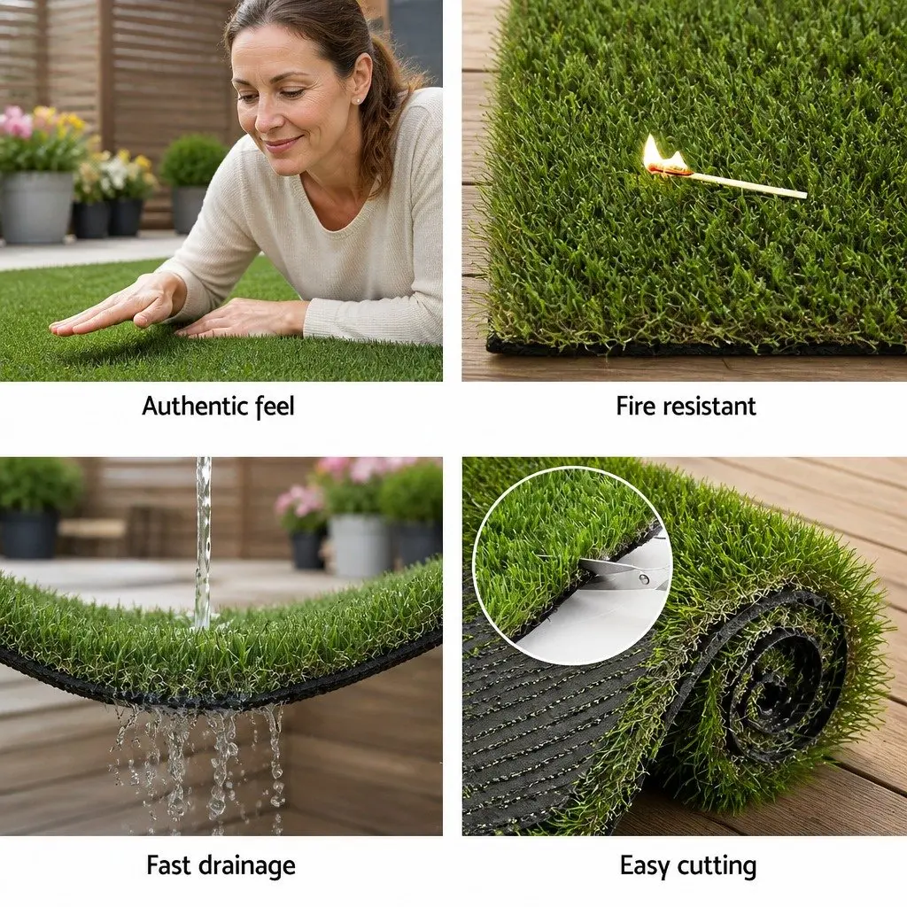 Artificial Grass Synthetic Turf 45mm Pile 1m x 10m Roll Fake Lawn Four-Colour