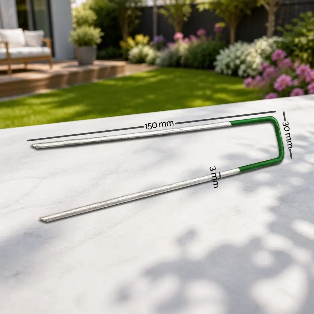 Synthetic Grass Pins Green 150mm Galvanized Steel U-Shape Turf Pegs for Landscaping