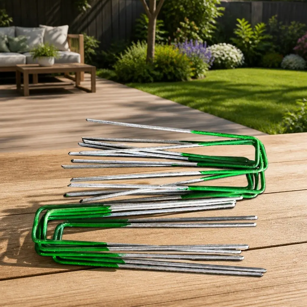Synthetic Grass Pins Green 150mm Galvanized Steel U-Shape Turf Pegs for Landscaping