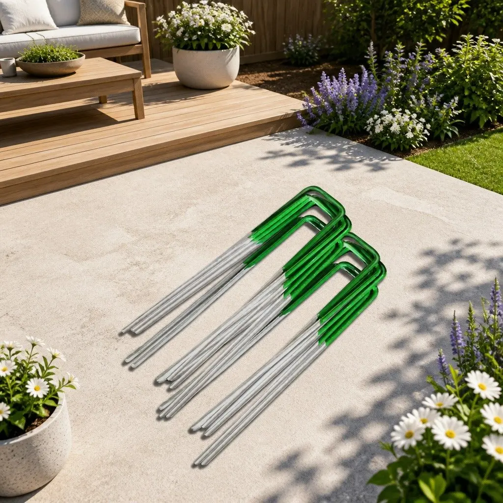Synthetic Grass Pins Green 150mm Galvanized Steel U-Shape Turf Pegs for Landscaping