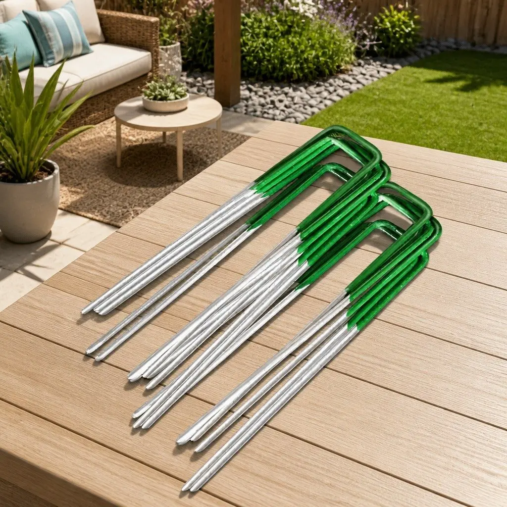 Synthetic Grass Pins U-Shape Galvanized Steel 150mm Durable for Artificial Turf Lawn Garden Weed Mat