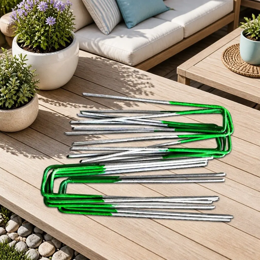 Synthetic Grass Pins U-Shape Galvanized Steel 150mm Durable for Artificial Turf Lawn Garden Weed Mat