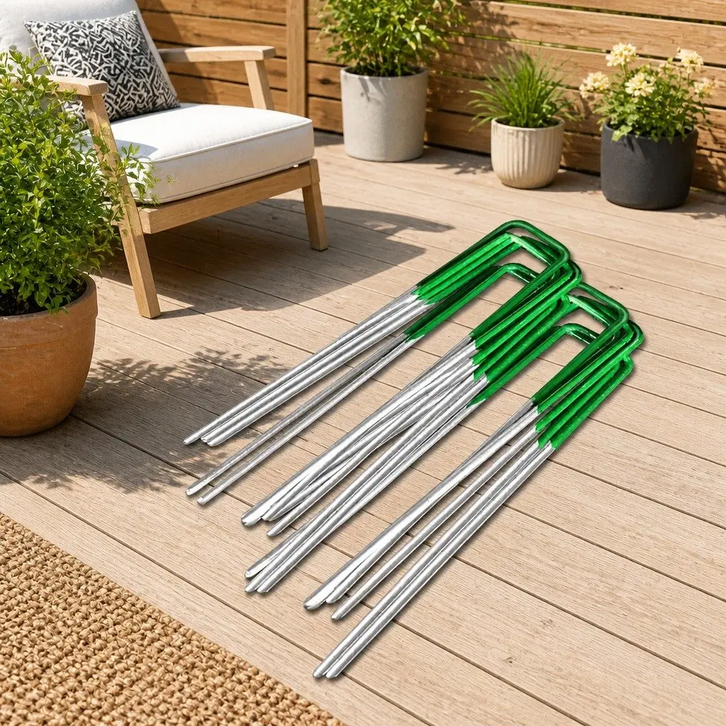 Synthetic Grass Pins Green 3mm Thick U-Shape Pegs for Securing Artificial Turf Weed Mats and Ground Coverings