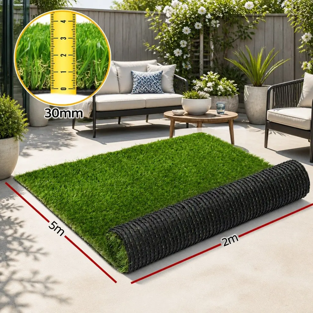 Artificial Grass Synthetic Turf Green 30mm Thick 2m x 5m Realistic Lawn Garden Landscape