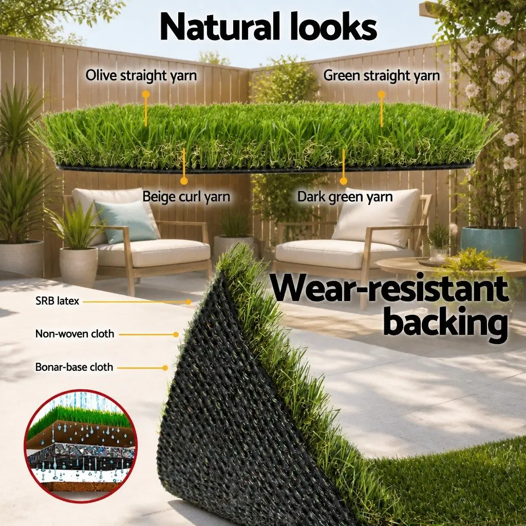 Artificial Grass Synthetic Turf Green 30mm Thick 2m x 5m Realistic Lawn Garden Landscape