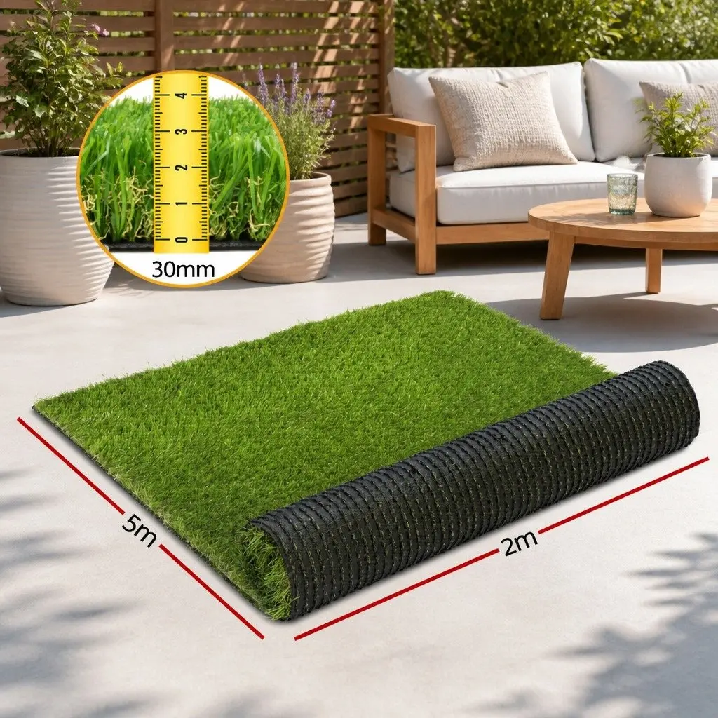 Artificial Grass Synthetic Lawn Turf Green 30mm Thick 2m x 5m Durable Outdoor Use