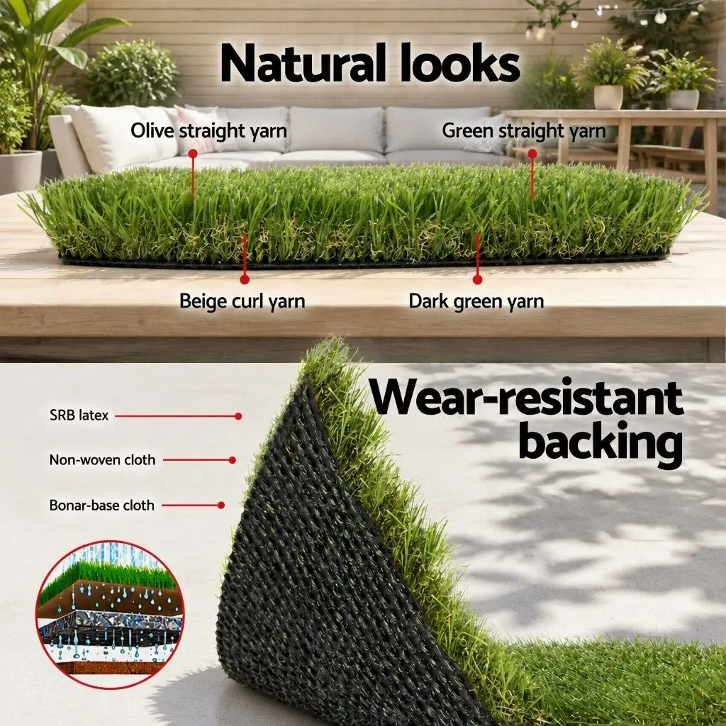 Artificial Grass Synthetic Lawn Turf Green 30mm Thick 2m x 5m Durable Outdoor Use
