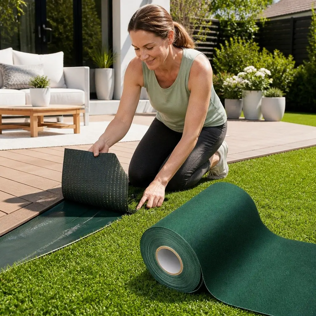 Artificial Grass Tape Olive 15cm x 10m Self-Adhesive Non-Woven Fabric for Joining Synthetic Turf