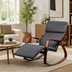 Concise Charcoal Rocking Armchair with Footrest