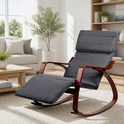 Concise Charcoal Rocking Armchair with Footrest