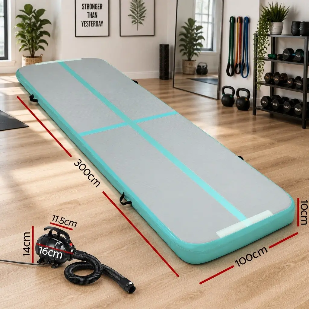 Air Track Mat Mint 3M Inflatable Gymnastics Tumbling Exercise Mat with Electric Pump