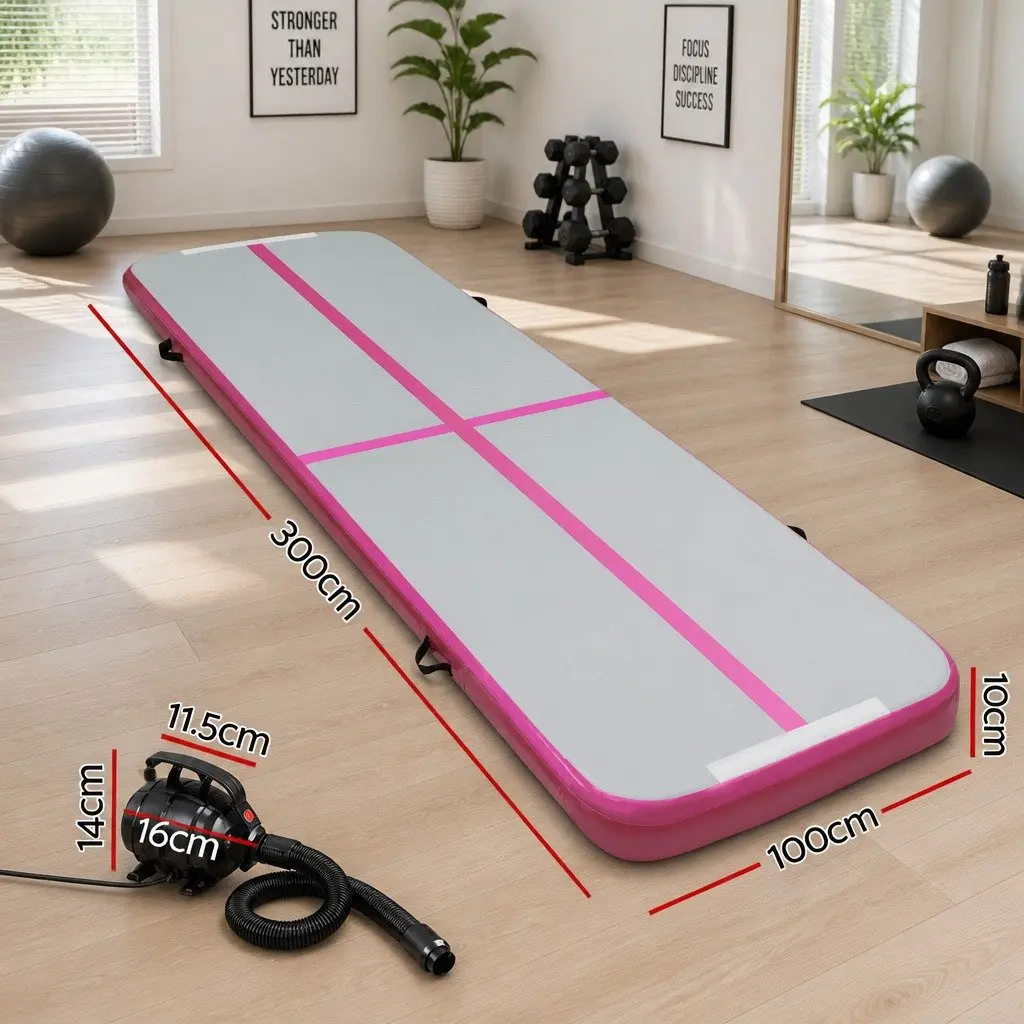 Inflatable Air Track Mat Pink 3M Cushioned Landing Surface for Gymnastics Tumbling Training