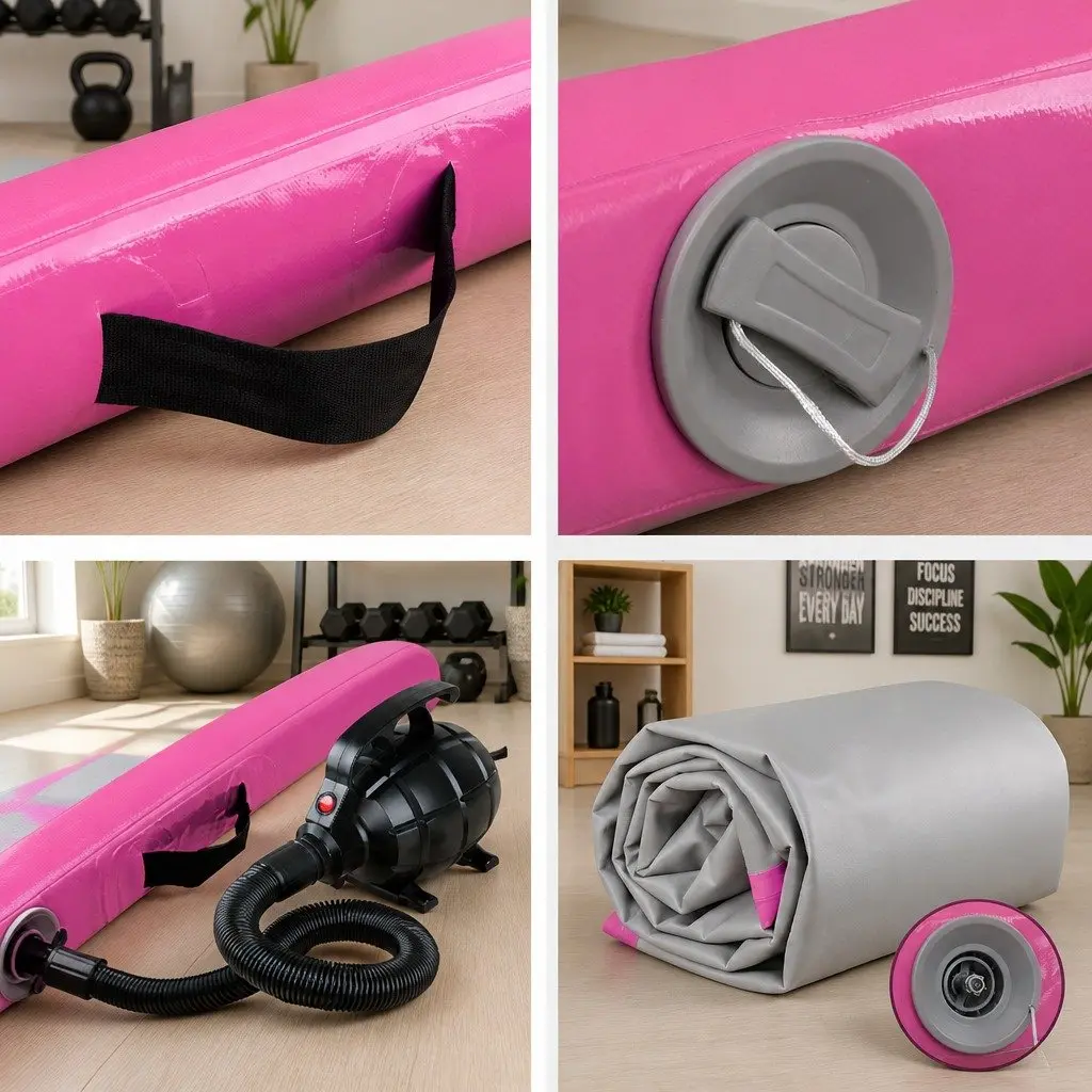 Inflatable Air Track Mat Pink 3M Cushioned Landing Surface for Gymnastics Tumbling Training