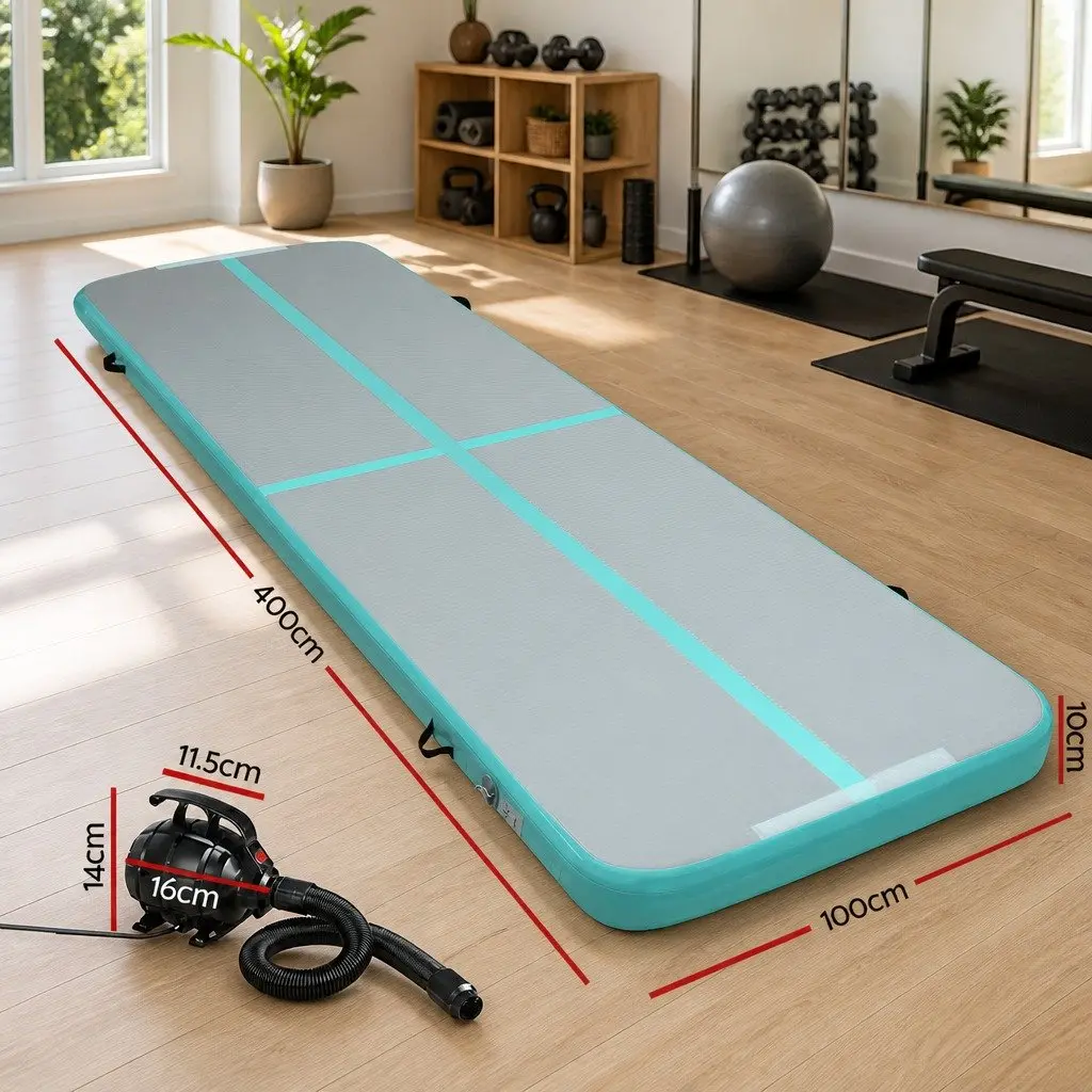 Inflatable Air Track Mat Black 4M Cushioned Surface for Gymnastics Tumbling Training Fitness Yoga