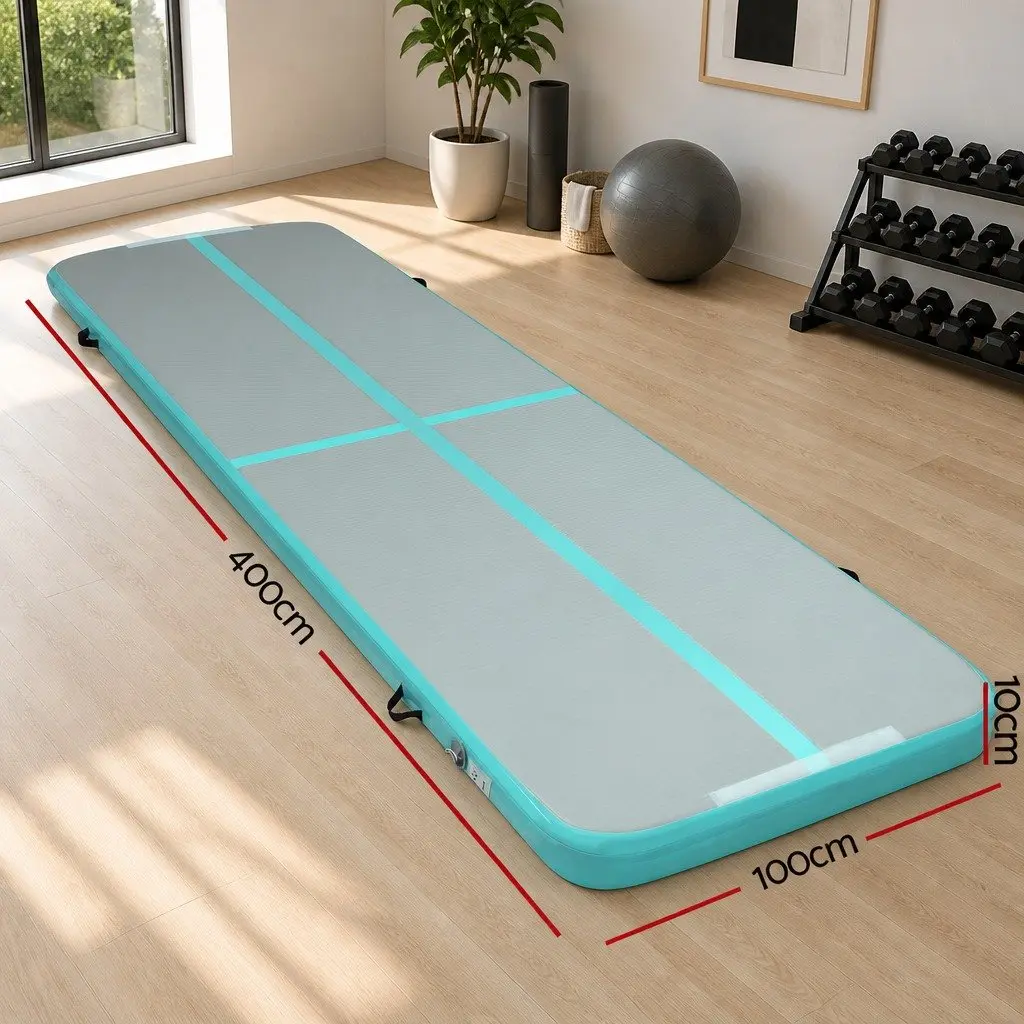 Air Track Mat Grey 4M Inflatable Gymnastics Tumbling Floor Exercise Home Fitness Yoga