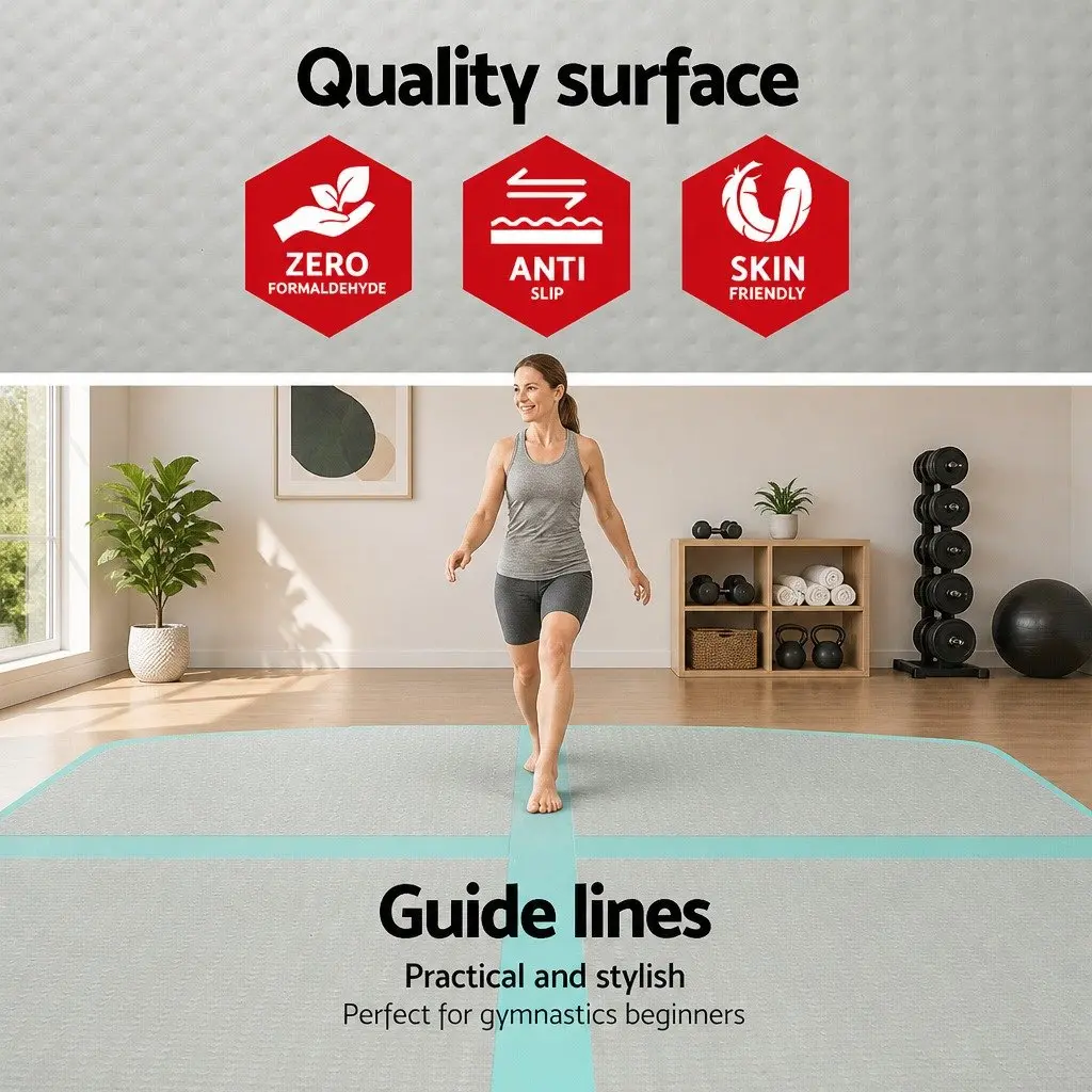 Air Track Mat Grey 4M Inflatable Gymnastics Tumbling Floor Exercise Home Fitness Yoga