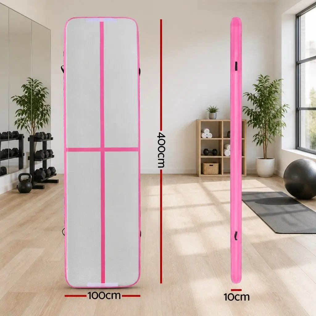 Air Track Gymnastics Mat Pink 4M Inflatable Cushioned Training Pad