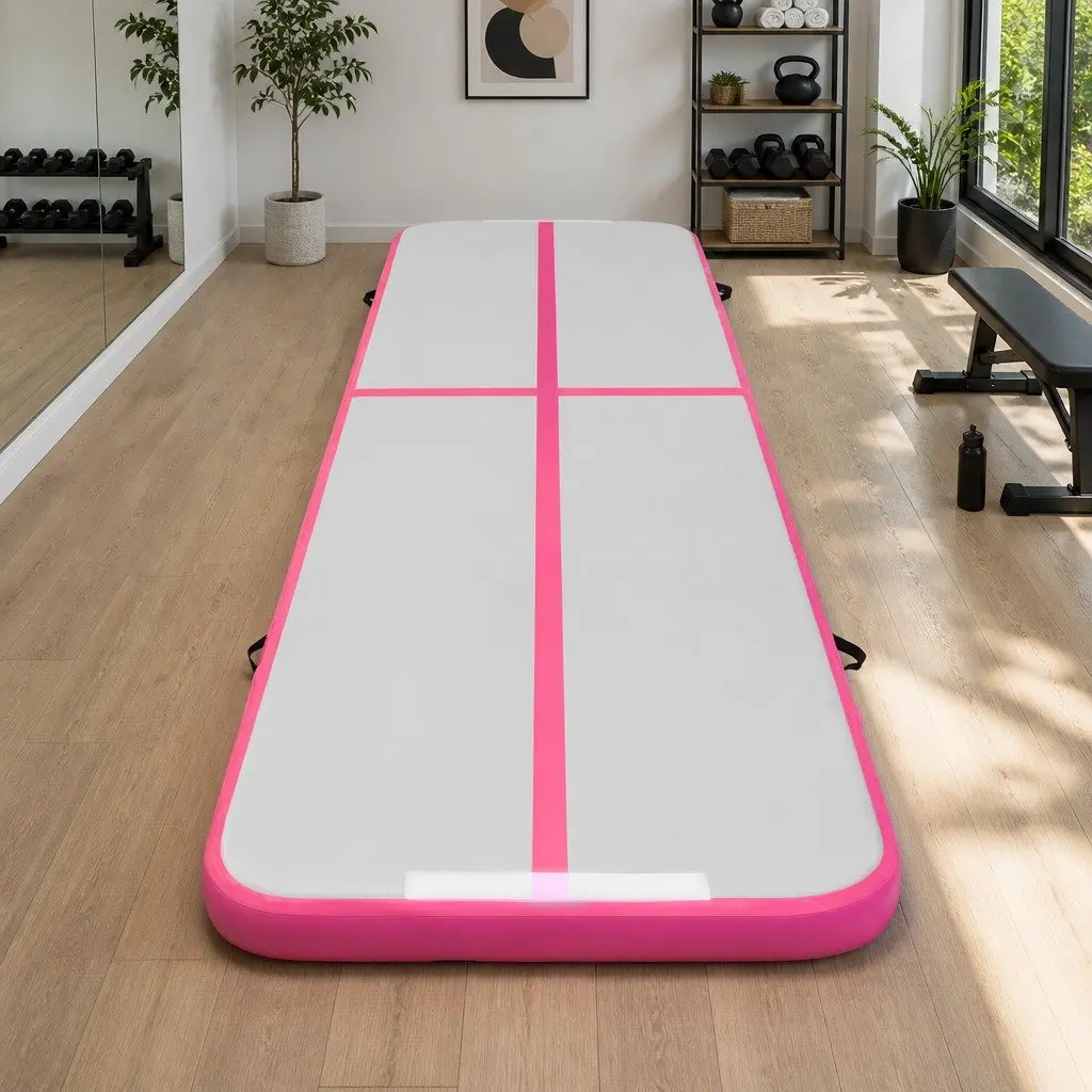 Air Track Gymnastics Mat Pink 4M Inflatable Cushioned Training Pad